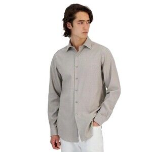 Alfani Men's Slim-Fit Dobby Long Sleeve Dress Shirt Tan L 16-16.5/32-33